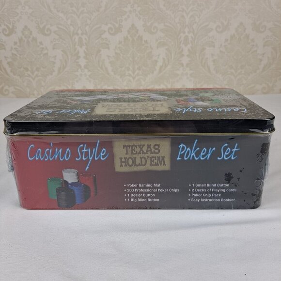 Texas Hold 'Em Casino Style Poker Set In Metal Tin Chips and More NWT - Picture 4 of 7